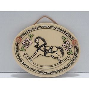 Vintage Trinity Pottery Rocking Horse Wall Plaque With Leather Strap